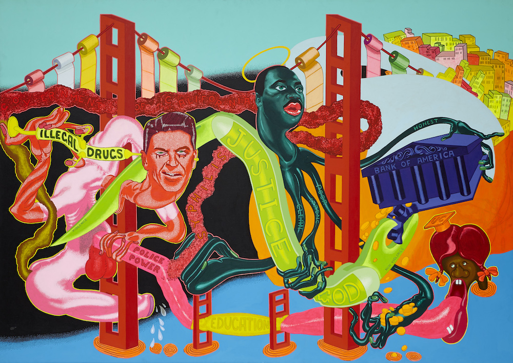 Peter Saul, The Government of California, 1969. Oil on canvas, 68 x 96 in (172.7 x 243.8 cm). Courtesy Venus Over Manhattan, New York